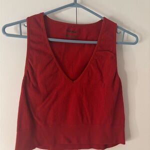 Garage V-Neck Red Ribbed Crop Top